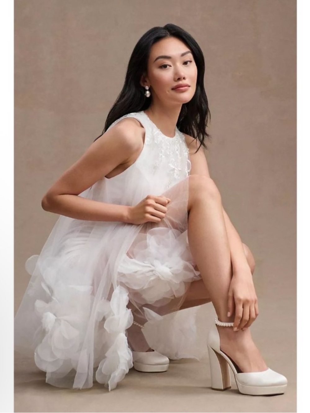 Mac Duggal White Halter Neck Flowy Petal A-Line Mini Dress 11294 Anthropologie